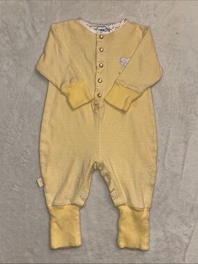 Vintage Kushies Yellow Striped Baby One-Piece Romper - Soft 100% Cotton